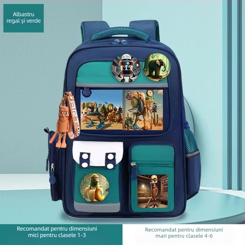 Rucsac pentru băieți cu ilustrații din Clasicul Munților și Mării, figuri din bețe de lemn, protecție a coloanei, ultra ușor, design premium