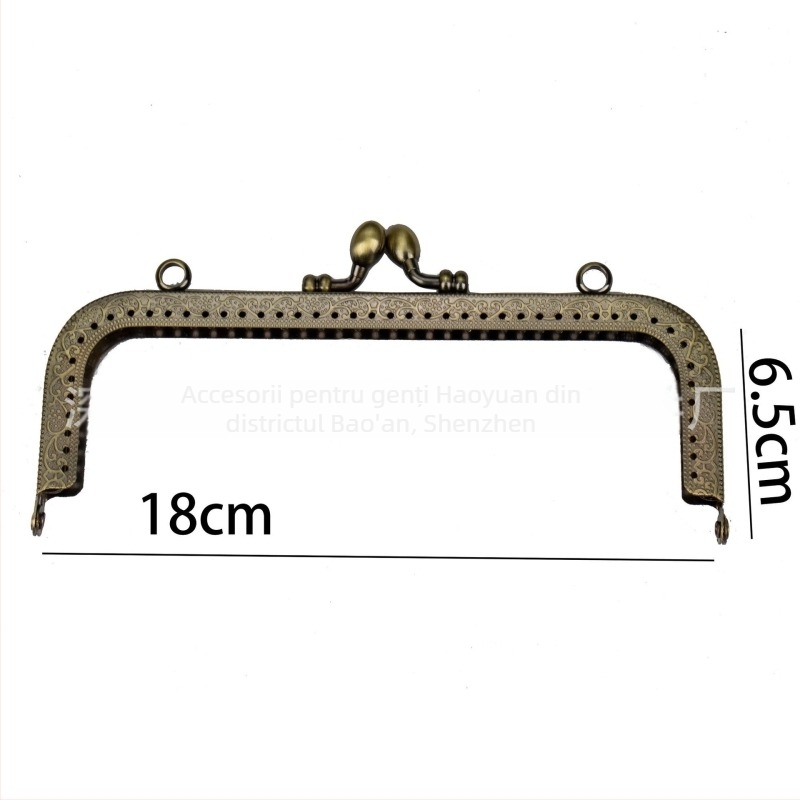 Ramă pentru poșetă din fier cu două urechi, model pătrat gravat și încuietoare tip cutie