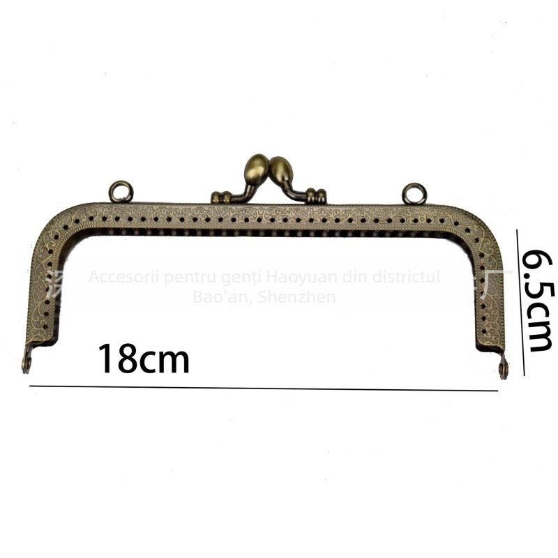 Ramă pentru poșetă din fier cu două urechi, model pătrat gravat și încuietoare tip cutie