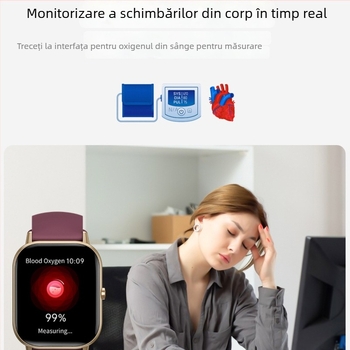Ceas inteligent cu conectivitate Bluetooth, monitorizare ritm cardiac, glicemie, tensiune arterială și monitorizare a somnului.