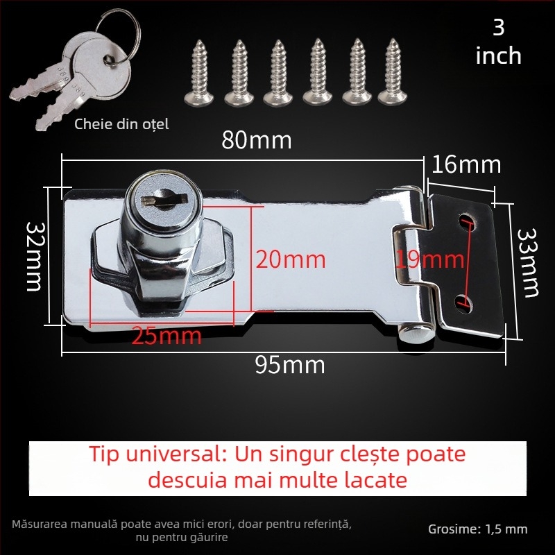 Încuietoare cu lacăt – aliaj de zinc + fier + cupru, seria Exhibition Culvert 169, potrivită pentru uși din lemn și cutii din lemn, stil modern minimalist