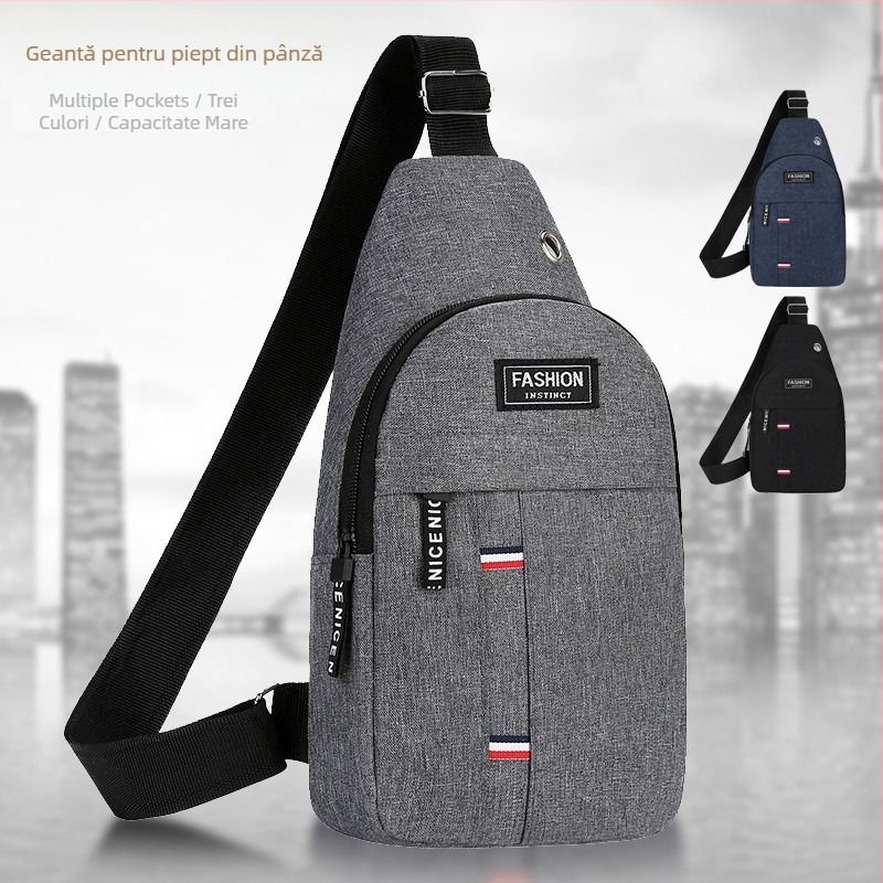 Geantă de piept pentru bărbați, material Oxford, model în dungi, căptușeală poliester, stil urban minimalist