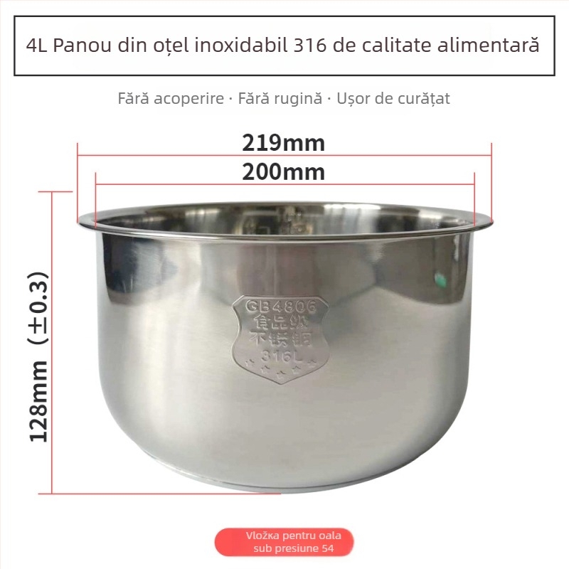 Oală electrică sub presiune cu liner din oțel inoxidabil 316; funcții multiple pentru orez, carne, supă și chec la abur; capac din oțel inoxidabil cu inel metalic și garnitură din silicon