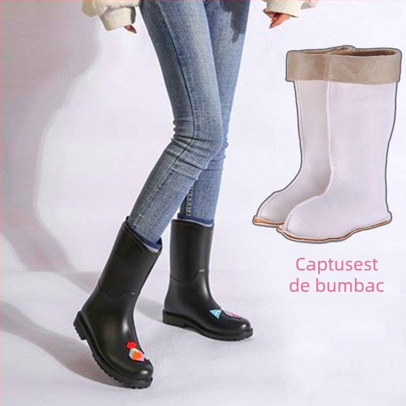 Cizme de ploaie pentru femei - înălțime medie a tubului, partea superioară din PVC, talpă antiderapantă, impermeabile, toamnă-iarnă