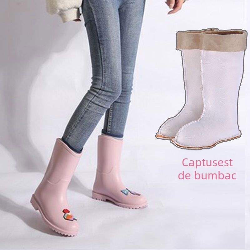 Cizme de ploaie pentru femei - înălțime medie a tubului, partea superioară din PVC, talpă antiderapantă, impermeabile, toamnă-iarnă