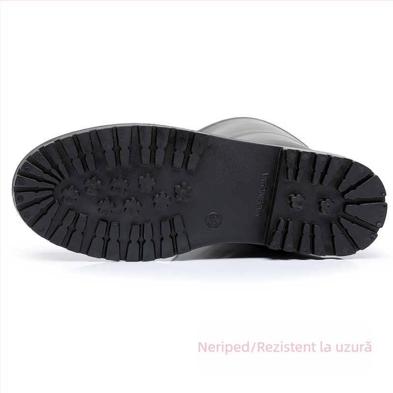 Cizme de ploaie pentru femei, până la mijlocul gambei, vârf PVC, toc jos 1-3 cm, model abstract, pentru toate anotimpurile