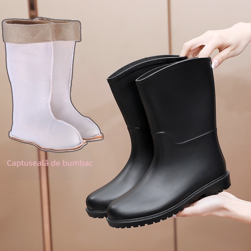 Cizme de ploaie pentru femei, până la mijlocul gambei, vârf PVC, toc jos 1-3 cm, model abstract, pentru toate anotimpurile