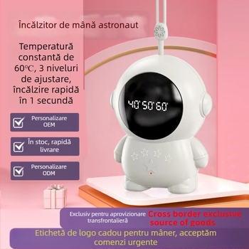 Încălzitor de mâini astronaut, alimentare USB 5V 5W, încălzire pe placă de aluminiu, baterie încorporată 500–800 mAh, autonomie 1–3 ore