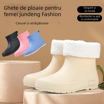 Cizme de ploaie pentru femei din PVC, gleznă joasă, construcție îngroșată, talpă plată, pentru patru sezoane
