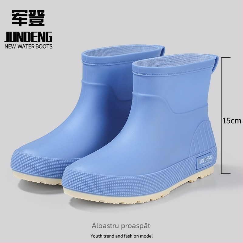 Cizme de ploaie pentru femei din PVC, gleznă joasă, construcție îngroșată, talpă plată, pentru patru sezoane