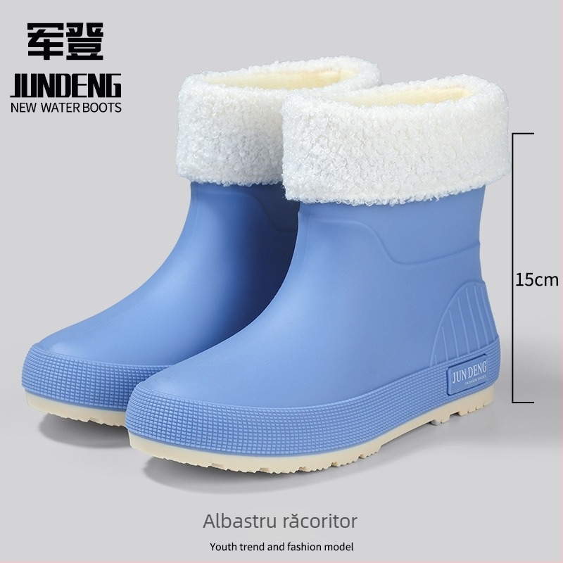 Cizme de ploaie pentru femei din PVC, gleznă joasă, construcție îngroșată, talpă plată, pentru patru sezoane