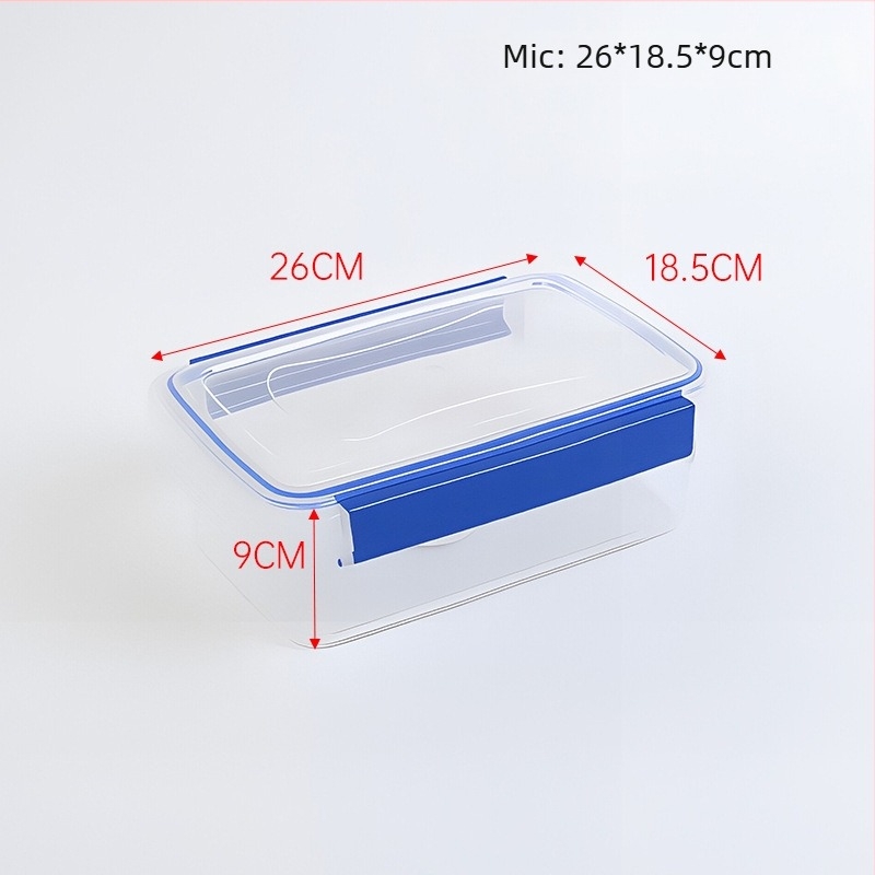 Recipient dreptunghiular din plastic alimentar PP, etanș cu capac, compatibil cu microunde, capacitate 2.1–3 L