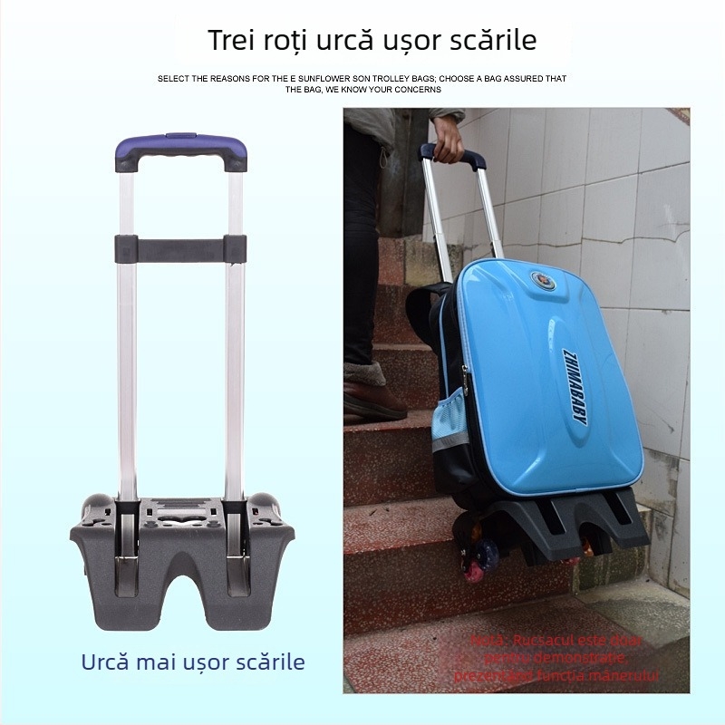 Cadru rulant pentru ghiozdan, pliabil, șase roți, BMX666 — nylon, respirabil, impermeabil, anti-furt