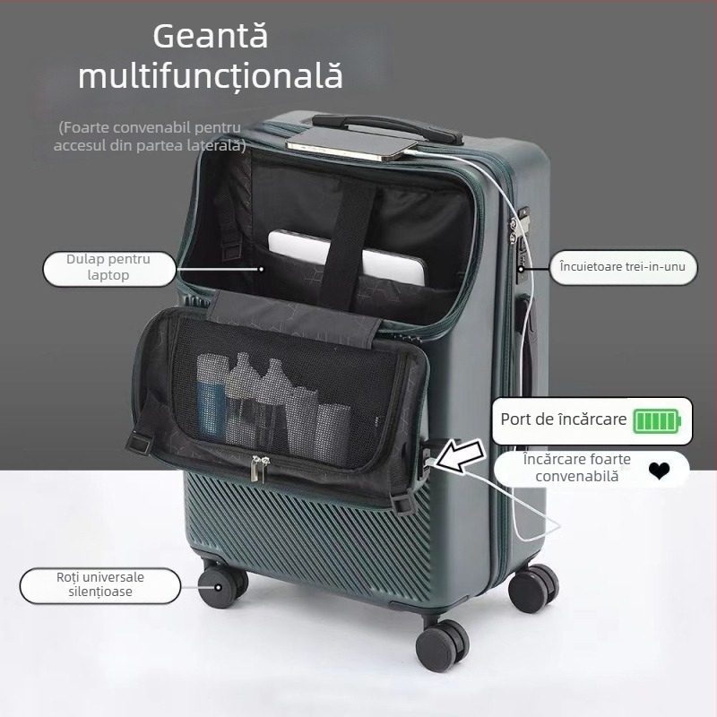 Bagaj USB cu deschidere frontală, ABS+PC, roți universale, lacăt cu cod