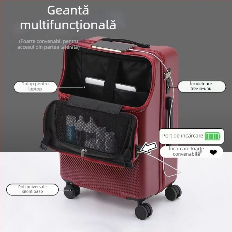 Bagaj USB cu deschidere frontală, ABS+PC, roți universale, lacăt cu cod