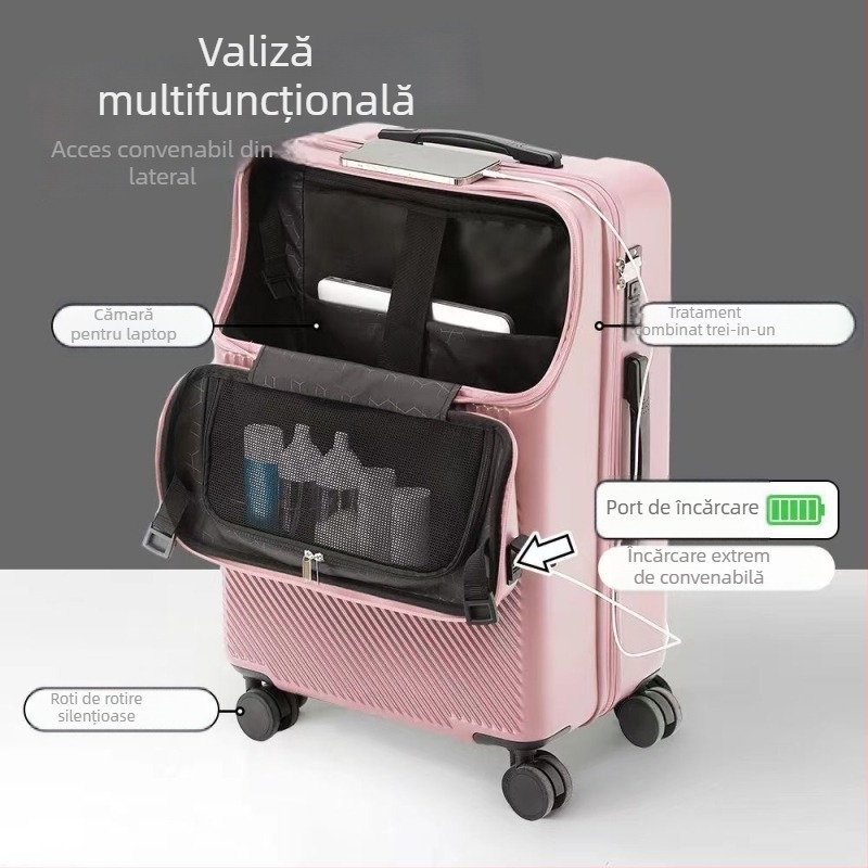 Bagaj USB cu deschidere frontală, ABS+PC, roți universale, lacăt cu cod