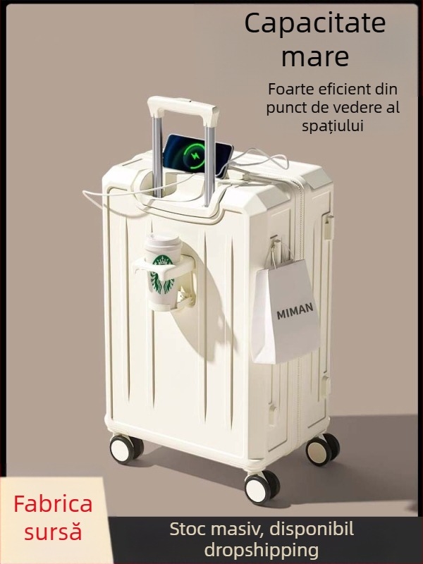 Valiză de călătorie multifuncțională de 26 inch, cu capacitate mare și 20 inch cabină; corp ABS+PC, impermeabil, ultra-ușoară, rezistentă la uzură, închidere cu parolă TSA, port USB, strat extensibil, roți universale, model în dungi, căptușeală poliester
