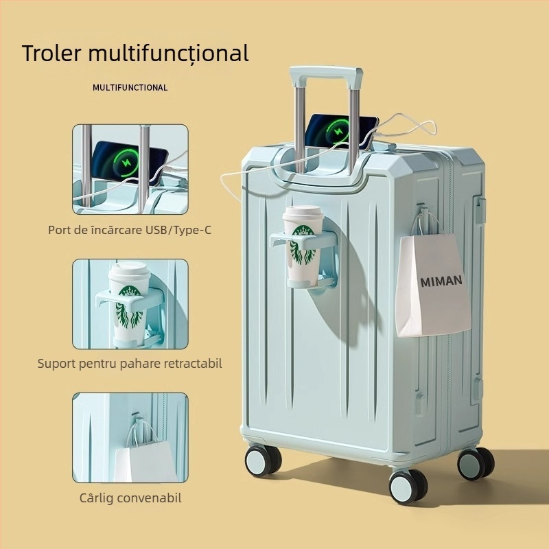 Valiză de călătorie multifuncțională de 26 inch, cu capacitate mare și 20 inch cabină; corp ABS+PC, impermeabil, ultra-ușoară, rezistentă la uzură, închidere cu parolă TSA, port USB, strat extensibil, roți universale, model în dungi, căptușeală poliester