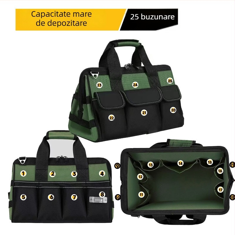 Geantă de unelte portabilă cu țesătură Oxford rezistentă la uzură, impermeabilă, set multifuncțional pentru întreținere și montaj