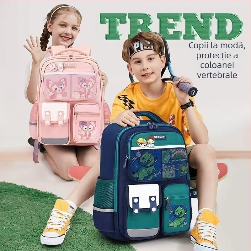 Rucsac școlar cu design desenat pentru clasele 1–6, ușor, cu capacitate mare și bretele ergonomice pentru susținerea coloanei vertebrale