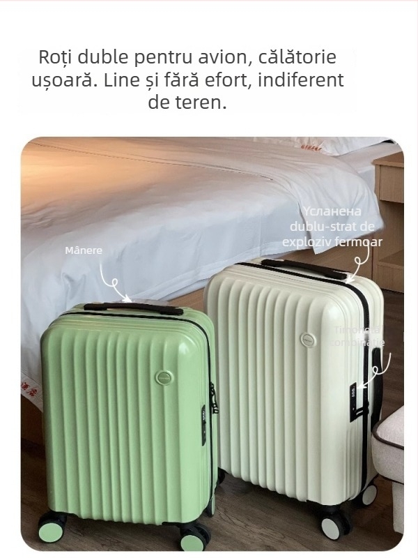 Valiză de călătorie din PC, ultra-ușoară, anti-furt, cu fermoar, roți universale
