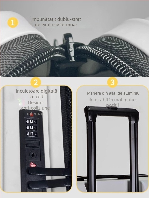 Valiză de călătorie din PC, ultra-ușoară, anti-furt, cu fermoar, roți universale