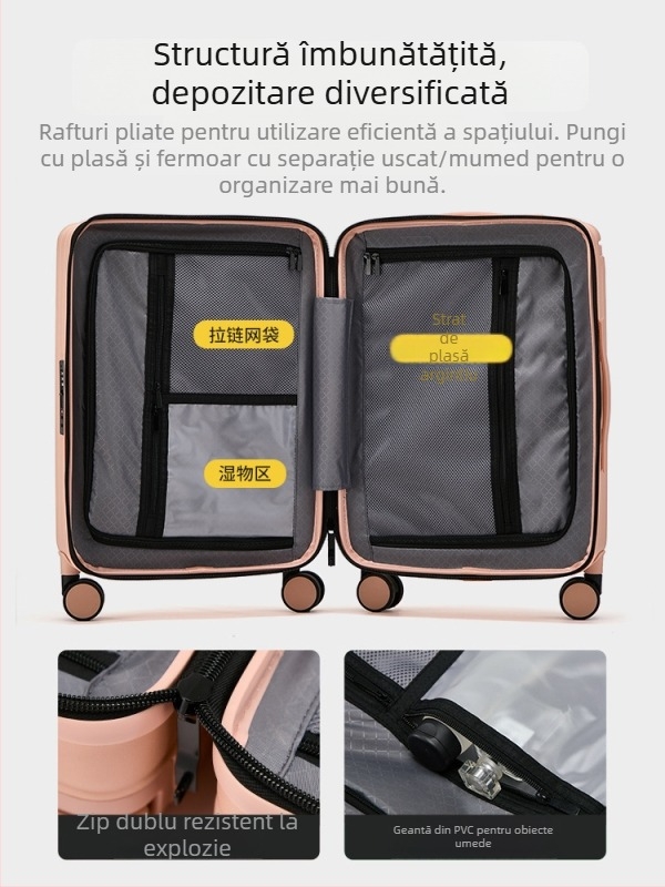 Valiză de călătorie – Unisex, Carcasă ABS+PC, Închidere cu fermoar, Încuietoare cu parolă, Roți universale