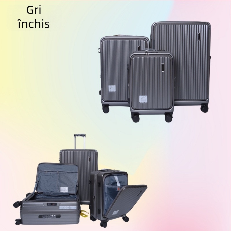 Valiză unisex ABS+PC cu deschidere frontală prin fermoar, extensie, blocare TSA cu combinație