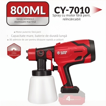 Pistol electric de vopsit pentru uz casnic, cu atomizare înaltă, dispozitiv all-in-one pentru vopsire latex (sursă de alimentare: baterie litiu reîncărcabilă, Tensiune nominală: 21, Domeniu de aplicare: perete, lemn, metal, Presiune de ieșire maximă: 1, Ca