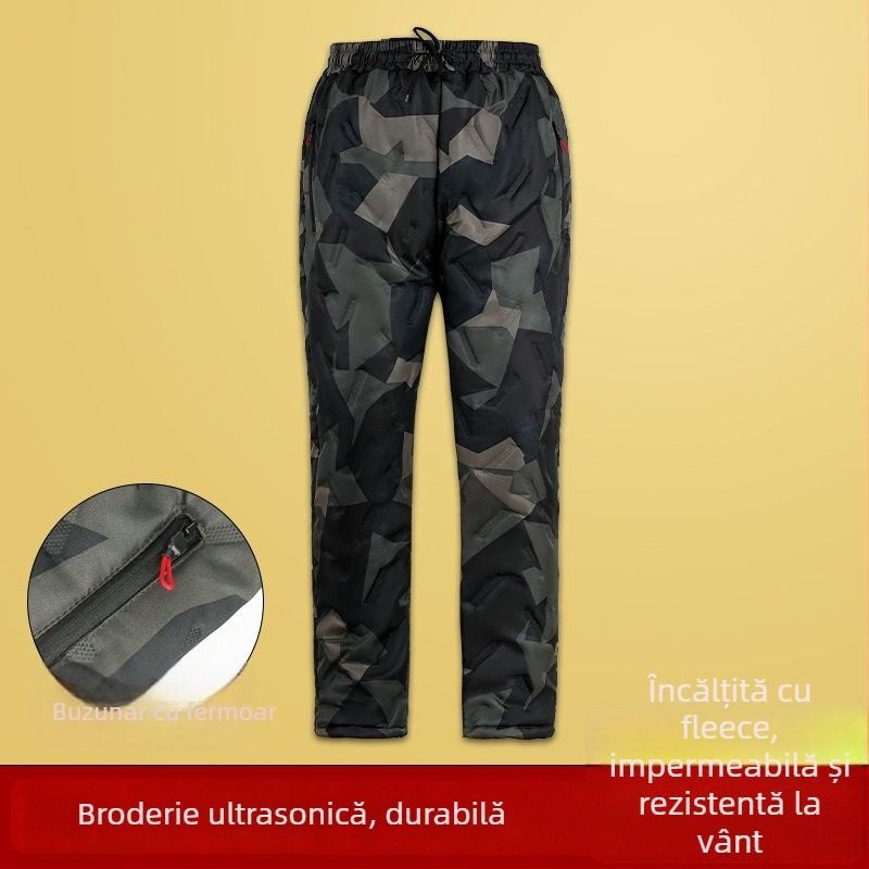 Jachetă bărbătească camuflată cu glugă — palton gros de iarnă, impermeabil și rezistent la vânt, fermoar pe față, lungime medie