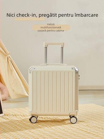 Bagaj unisex cu port USB, material ABS+PC, roți universale, model cu dungi, căptușeală din poliester