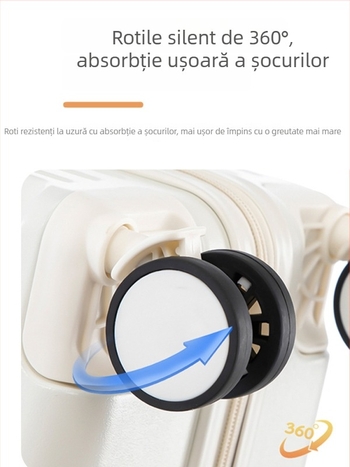 Bagaj unisex cu port USB, material ABS+PC, roți universale, model cu dungi, căptușeală din poliester