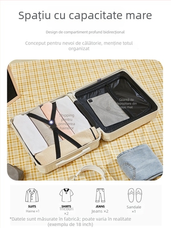 Bagaj unisex cu port USB, material ABS+PC, roți universale, model cu dungi, căptușeală din poliester
