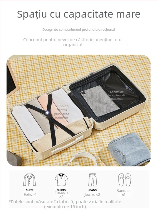 Bagaj unisex cu port USB, material ABS+PC, roți universale, model cu dungi, căptușeală din poliester
