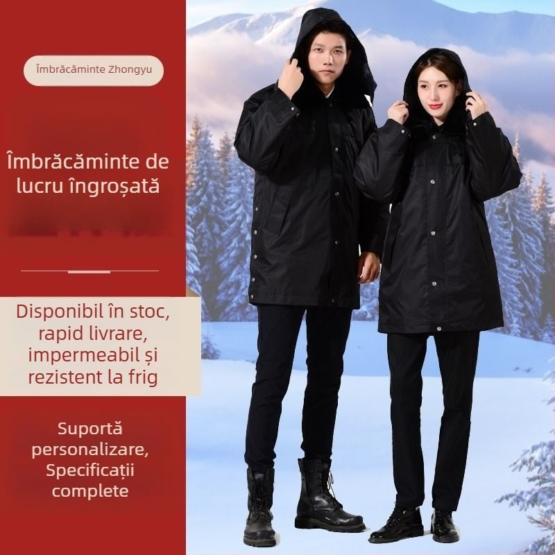Palton lung de iarnă, rezistent la vânt, multifuncțional, cu detalii reflectorizante pentru haine de lucru