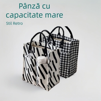 Geantă de mână din canvas în stil japonez, proiectată în fabrică, cu model în carouri și capacitate mare pentru prânz
