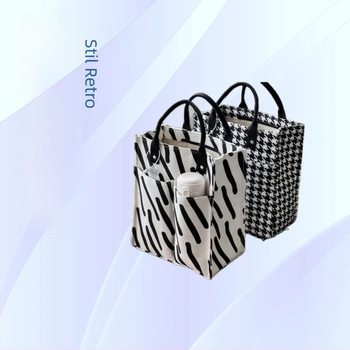 Geantă de mână din canvas în stil japonez, proiectată în fabrică, cu model în carouri și capacitate mare pentru prânz