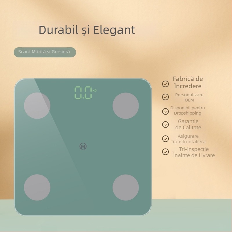 Cântar corporal cu baterie – măsoară greutatea, grăsimea, caloriile și umiditatea; maxim 180 kg