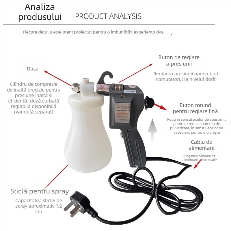 Pistol de curățare textile, 50W, înaltă putere, eliminare a petelor uleioase, pistol electric de înaltă presiune, 220V