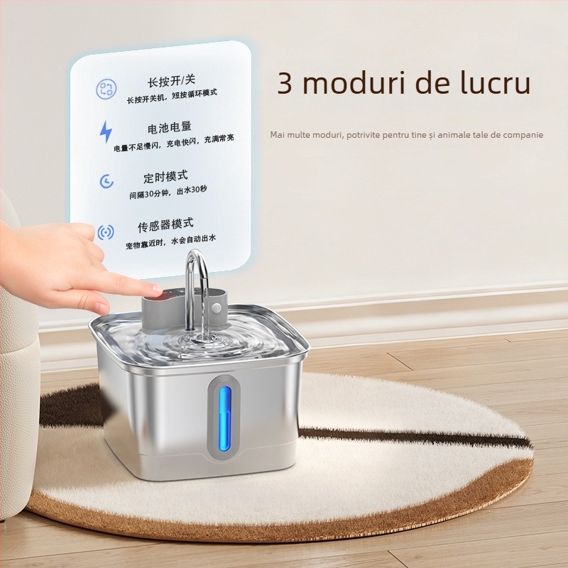 Dispenser de apă pentru animale de companie, cu capacitate de 3 L, senzor infraroșu, circulație inteligentă a apei, pentru pisici și câini.