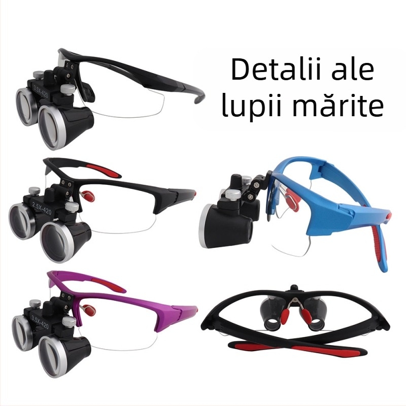 Lupa dentară chirurgicală cu LED 5W, mărire 2.5x–3.5x, filtru, carcasă metalică