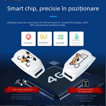 Colier locator pentru animale de companie cu 4G, compatibil Android/iOS, baterie 500 mAh, greutate 30 g, dimensiuni 31×61×16 mm