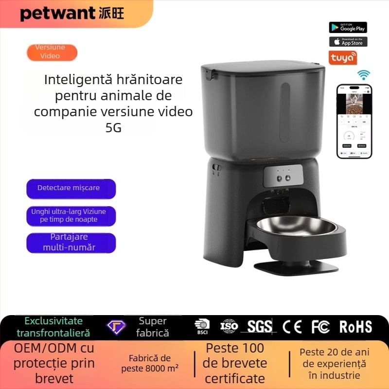 Hrănitor inteligent cu bol unic de 6L, Cameră, Comandă vocală, Wi-Fi și control prin aplicație, autonomie a bateriei îndelungată