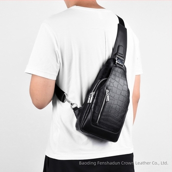 Geantă pentru bărbați din PU, cu model crocodil, crossbody, impermeabilă, căptușită cu poliester