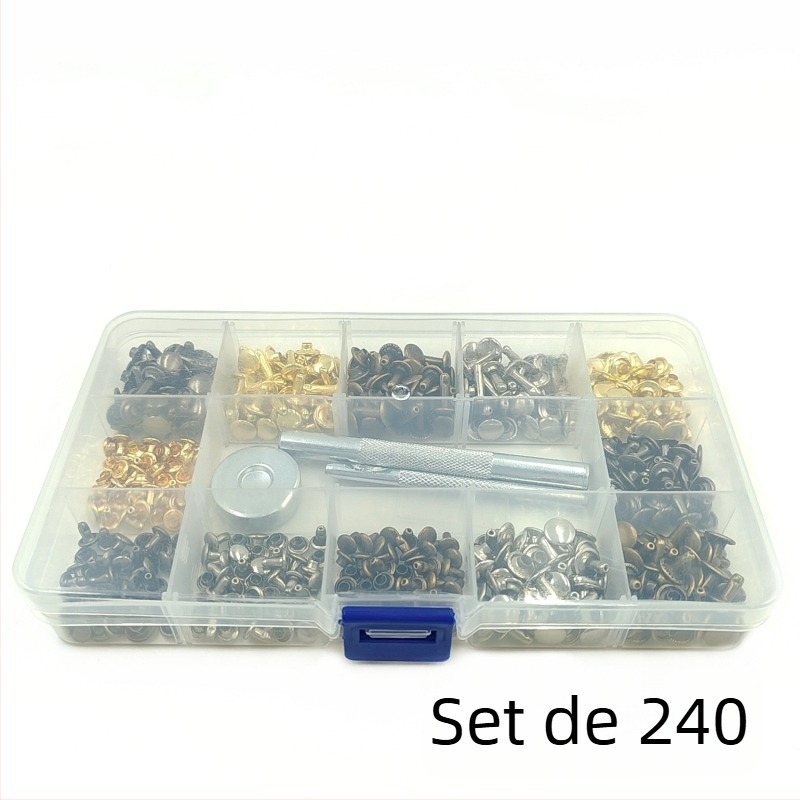 Set de 480 rivete metalice decorative pentru produse din piele – rivete rotunde plate, accesorii cu două fețe, capse pentru haine