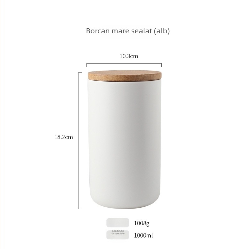Jiebo borcan porțelan pentru depozitare cereale – recipient rotund din porțelan pentru depozitare alimente, 800–1000 ml, nerecomandat pentru microunde
