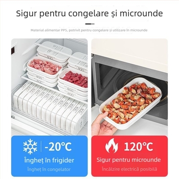 Cutie de depozitare pentru congelator din PP, alimentară, pentru porționarea cărnii și pregătire săptămânală a meselor