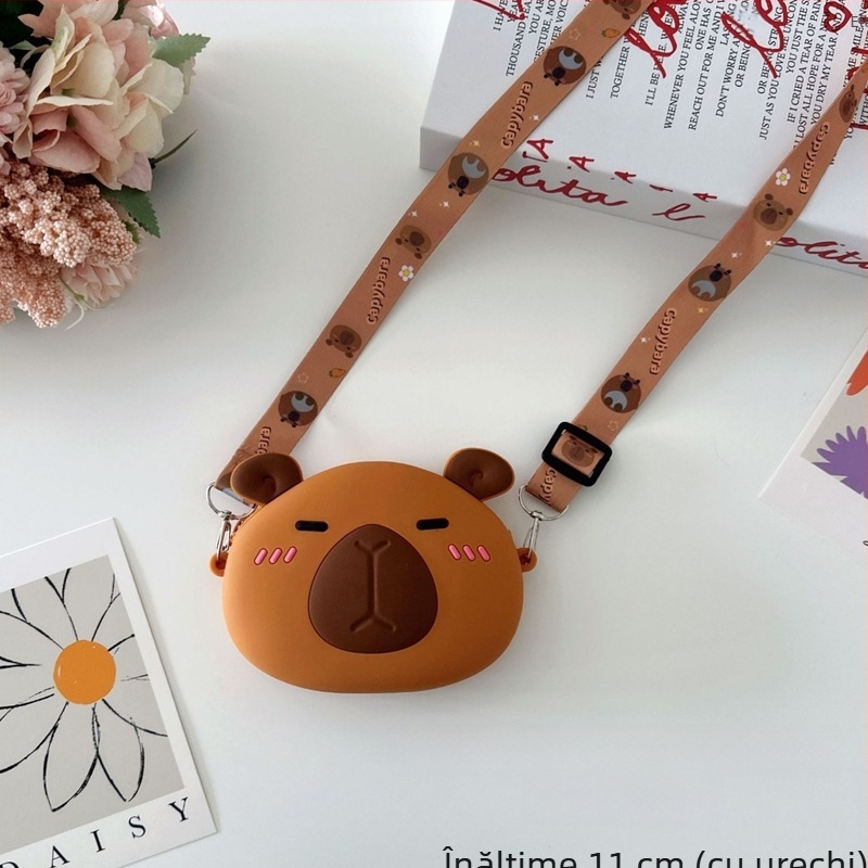 Portofel din silicon pentru copii cu capibara, curea crossbody, impermeabil, pentru grădiniță