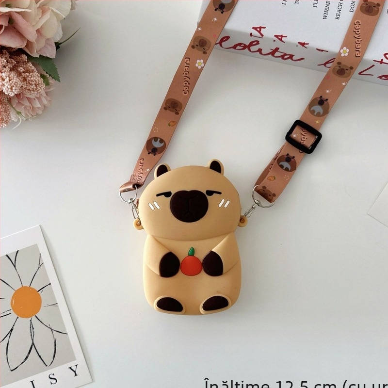 Portofel din silicon pentru copii cu capibara, curea crossbody, impermeabil, pentru grădiniță