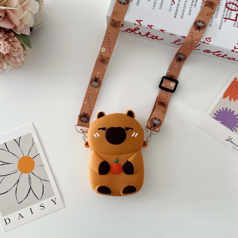 Portofel din silicon pentru copii cu capibara, curea crossbody, impermeabil, pentru grădiniță